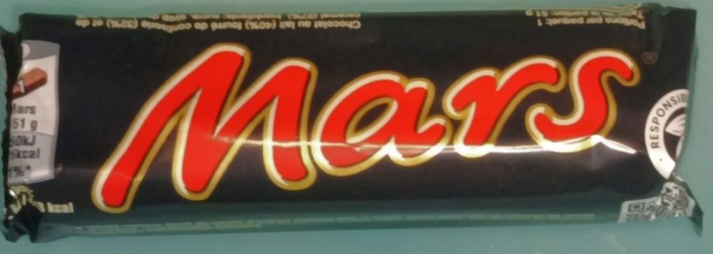 Barre Chocolatée Mars – Format Individuel Emballage Mars noir avec logo rouge et doré